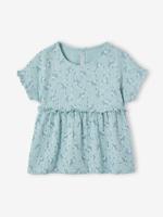 Meisjesblouse met print van katoengaas grijsblauw - thumbnail