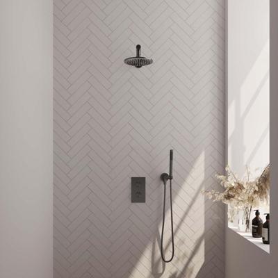 Brauer Gunmetal Edition Thermostatische Regendoucheset Inbouw - Hoofddouche 20 cm - Rechte Wandarm - 3 Weg - Handdouche Staaf - Doucheslang - Wandaansluitbocht - Gunmetal