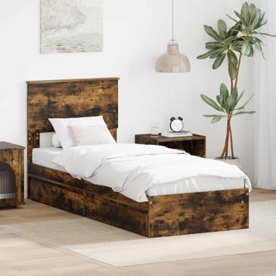 Bedframe met lade Gerookt eiken 75 x 190 cm Bewerkt hout
