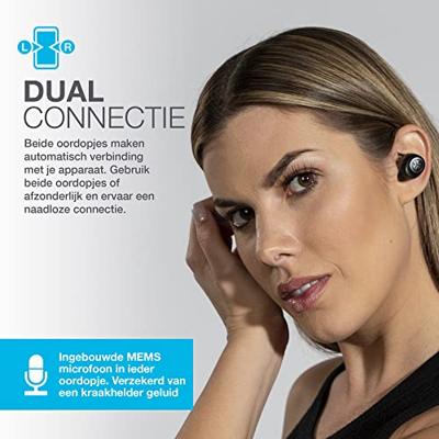 JLab Go Air True Wireless Oordopjes, Bluetooth Draadloze Hoofdtelefoon en usb oplaadstation met dubbele verbinding, aangepast EQ3-geluid en de kleinste pasvorm ooit, Zwart