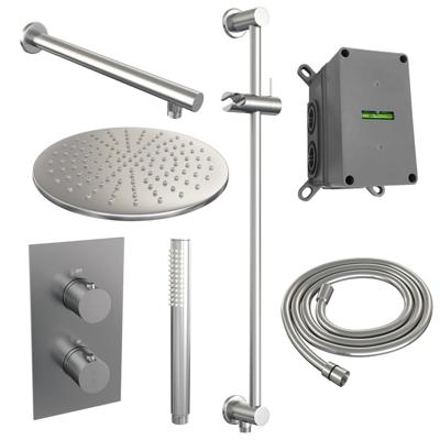 Brauer Brushed Edition Thermostatische Regendoucheset Inbouw - Hoofddouche 30 cm - Rechte Wandarm - 3 Weg - Handdouche Staaf - Doucheslang - Geintegreerde Glijstang - Rvs