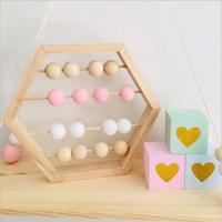 Natuurlijke houten Abacus kralen ambachtelijke baby vroege leren educatieve speelgoed baby kamer decor (hout wit roze) - thumbnail