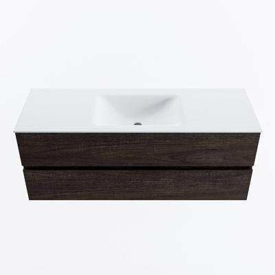 MONDIAZ VICA 130cm badmeubel onderkast Dark Brown 2 lades. Wastafel CLOUD midden 1 kraangat, kleur Talc.