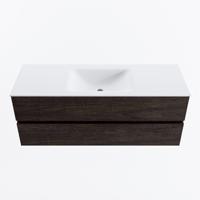 MONDIAZ VICA 130cm badmeubel onderkast Dark Brown 2 lades. Wastafel CLOUD midden 1 kraangat, kleur Talc. - thumbnail
