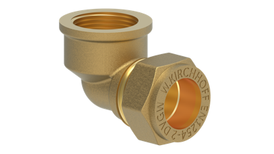 Kirchhoff Messing overgangshoek 90°, blank, 15 mm x 1/2"IT, klemkoppeling voor koperen buis - 989452117