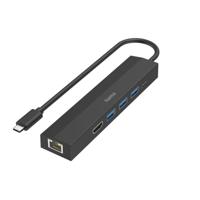 Hama USB-C Hub Multiport 6 Ports 3 x USB-A USB-C HDMI LAN/Ethernet USB Hub Zwart - thumbnail
