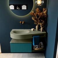 MONDIAZ RIVA 100cm badmeubel onderkast / planchet kleur Smag met 1 lade. Wastafel DULCET links 0 kraangaten kleur Army. - thumbnail