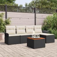 Tuinbankenset met kussen 6 pcs Zwart poly rattan - thumbnail