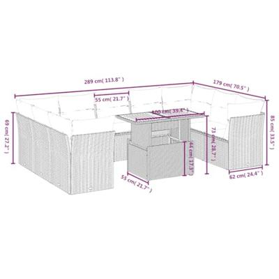 10-delige Loungeset met kussens poly rattan beige