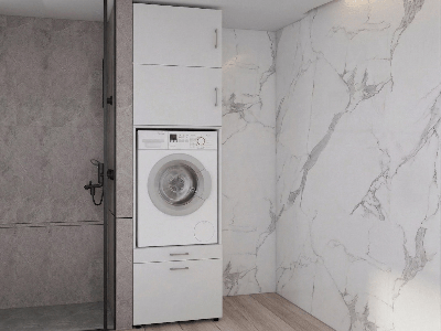 Kast WASHING 1 machine wit met 2 opzetkasten