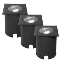 Set van 3 Cody LED Grondspots Zwart - GU10 4,5 Watt 345 lumen dimbaar - 6500K daglicht wit - Kantelbaar - Overrijdbaar - Vierkant - IP67 waterdicht - thumbnail