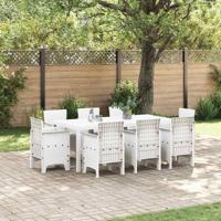 9-delige eetset voor in de tuin met kussens in wit poly rattan - thumbnail
