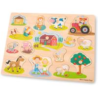 New Classic Toys Peg Puzzle Farm vormenpuzzel 16 stukjes - thumbnail