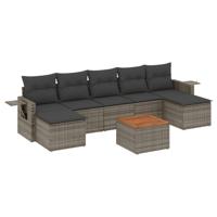 8-delige Loungeset met kussens poly rattan grijs - thumbnail