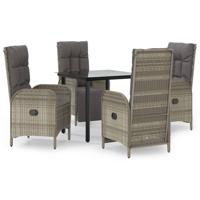 5-delige Tuinset met kussens poly rattan zwart en grijs - thumbnail