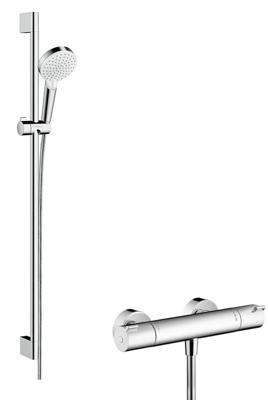 Hansgrohe Crometta opbouw douchesysteem Vario met 1001 CL thermostaat en glijstang 90 cm wit/chroom 27813400