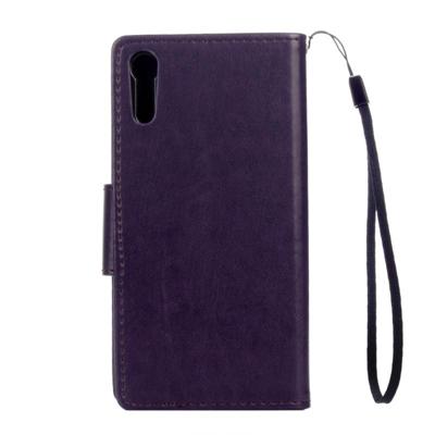 Sony Xperia XZ horizontaal 3D Vlinders bloemen patroon PU leren Flip Hoesje met houder, draagriem en opbergruimte voor pinpassen & geld (paars)