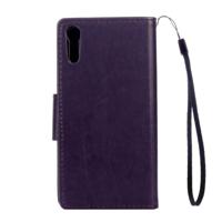 Sony Xperia XZ horizontaal 3D Vlinders bloemen patroon PU leren Flip Hoesje met houder, draagriem en opbergruimte voor pinpassen & geld (paars) - thumbnail