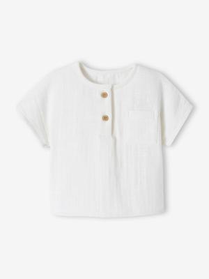 Babyshirt met Tunesische hals van katoengaas, aanpasbaar ecru