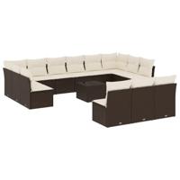 14-delige Loungeset met kussens poly rattan bruin - thumbnail
