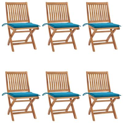 Tuinstoelen 6 st inklapbaar met kussens massief teakhout
