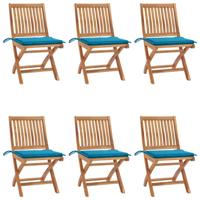Tuinstoelen 6 st inklapbaar met kussens massief teakhout - thumbnail