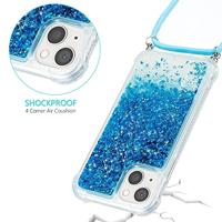 Lunso - Backcover hoes met koord - iPhone 14 - Glitter Blauw - thumbnail