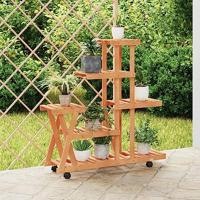 VidaXL Plantenstandaard met wielen 95x25x101 cm massief vurenhout - thumbnail