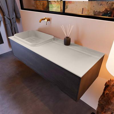 Badkamermeubelset Mondiaz Erin 120 cm met 1 Lade met RIDGE Wastafel Links Linen Zonder Kraangaten Greeploos Mat Dark Brown