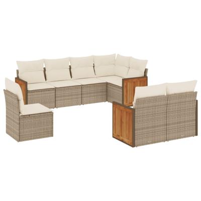 9-delige Loungeset met kussens poly rattan beige