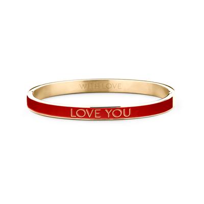 Key Moments 8KM BC0012 Stalen Bangle met Tekst Love You One-size Goudkleurig / Rood