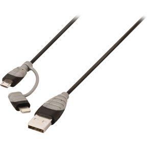 Bandridge bbm39400b10 2-in-1 data en oplaadkabel usb micro-b male + lightningadapter - a male 1.00 m zwart