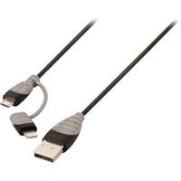 Bandridge bbm39400b10 2-in-1 data en oplaadkabel usb micro-b male + lightningadapter - a male 1.00 m zwart - thumbnail