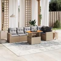 7-delige Loungeset met kussens poly rattan beige - thumbnail