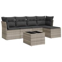 6-delige Loungeset met kussens poly rattan lichtgrijs - thumbnail