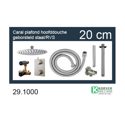 Inbouwthermostaatset Wiesbaden Caral Rond 20cm Plafonduitloop Geborsteld RVS PVD Coating Inbouwthermostaatset Wiesbaden Caral Rond 20cm Plafonduitloop Geborsteld RVS PVD Coating