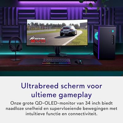Alienware 34 Gaming Monitor - AW3425DW, WQHD (3440x1440), 21:9 1800R Gebogen, 240Hz, QD OLED, 0.03ms, NVIDIA G-SYNC Compatible, AMD FreeSync Premium Pro, HDR True Black 400, USB-C, 3 Jaar Garantie