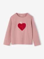 T-shirt voor meisjes met hartjesprint en lange mouwen rouge - thumbnail