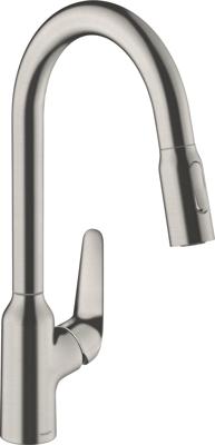 Hansgrohe Focus M42 ééngreeps keukenmengkraan 220 met uittrekbare vuistdouche, 2 straalsoorten, rvs look