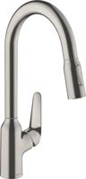 Hansgrohe Focus M42 ééngreeps keukenmengkraan 220 met uittrekbare vuistdouche, 2 straalsoorten, rvs look - thumbnail