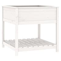 VidaXL Plantenbak met schap 82,5x82,5x81 cm massief grenenhout wit - thumbnail