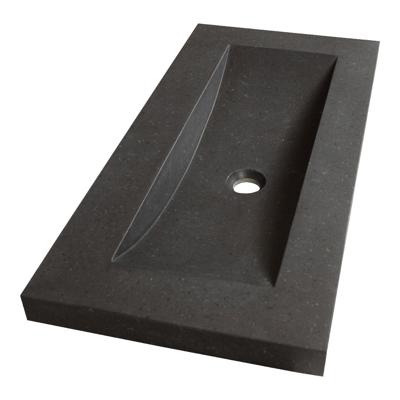Brauer Magma Wastafel Ondiep - 80 cm - met 1 Spoelbak en 0 Kraangaten - Natuursteen Basalt Antraciet
