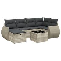 6-delige Loungeset met kussens poly rattan lichtgrijs - thumbnail