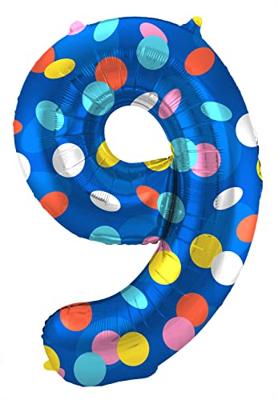 Folieballon &apos;9&apos; Kleurrijke Stippen