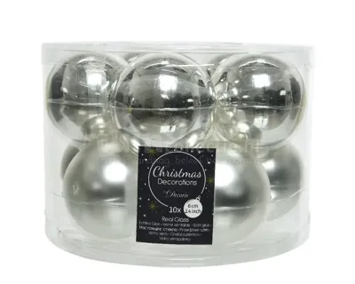 Kerstballen Glas Ø6cm Zilver 10st