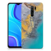 Xiaomi Redmi 9 | TPU | Siliconen hoesje | Marble Blue Gold - thumbnail