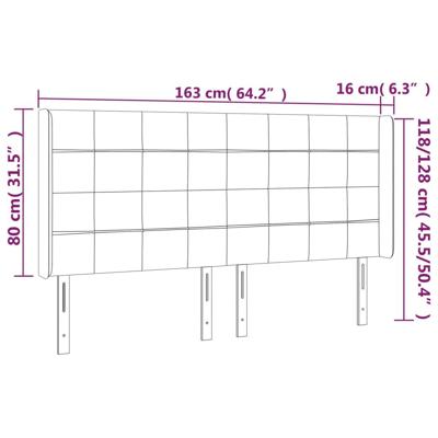 Hoofdbord met randen 163x16x118/128 cm fluweel lichtgrijs - thumbnail