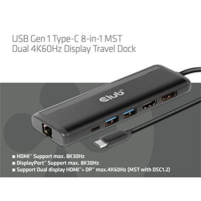 Club 3D USB Gen 1 Type-C 8-in-1 MST Dual 4K60Hz Display Travel Dock dockingstation