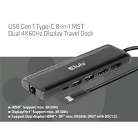 Club 3D USB Gen 1 Type-C 8-in-1 MST Dual 4K60Hz Display Travel Dock dockingstation - thumbnail
