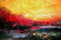 Schilderij - Zonsondergang (print van handgeschilderd) , Multikleur , Wanddecoratie - thumbnail